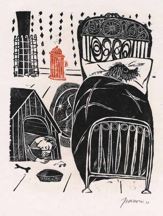 Antonio-frasconi-in-the-doghouse-woodcut-1952